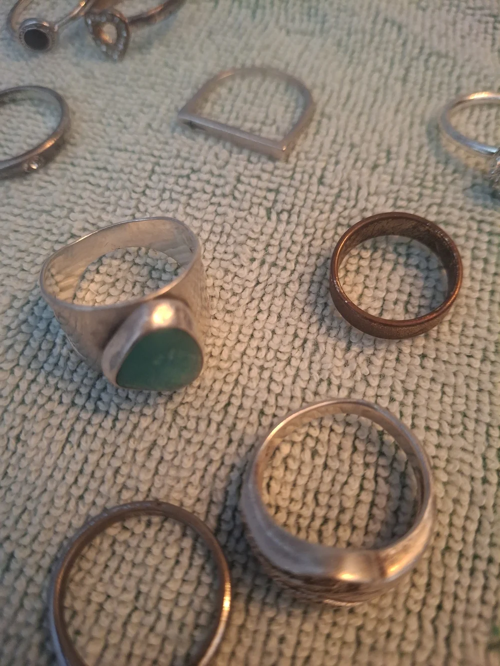 Mixed Silver Tone Women’s Ring Set with Turquoise Accent